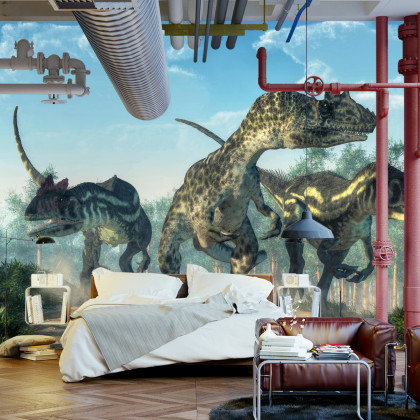 Fototapeta Trzy Dinozaury W Lesie