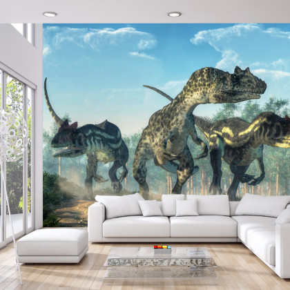 Fototapeta Trzy Dinozaury W Lesie