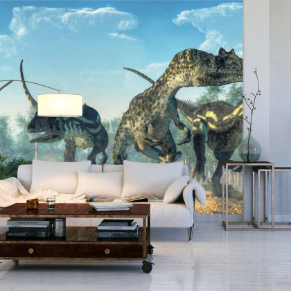 Fototapeta Trzy Dinozaury W Lesie