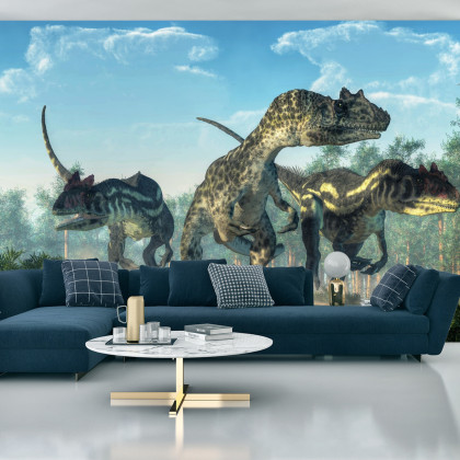 Fototapeta Trzy Dinozaury W Lesie