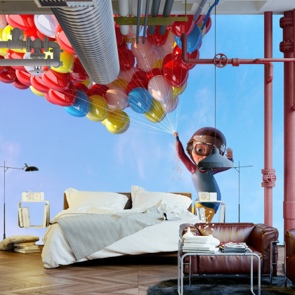 Fototapeta Chłopiec Z Balonami W Locie