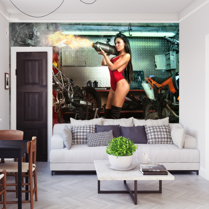 Fototapeta Kobieta Z Palnikiem W Garażu