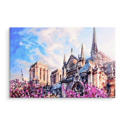 Obraz Na Płótnie Katedra Notre Dame Pośród Kwiatów