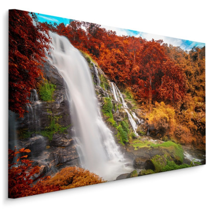 Obraz Na Płótnie Widok 3D Na Wodospad W Jesiennym Lesie
