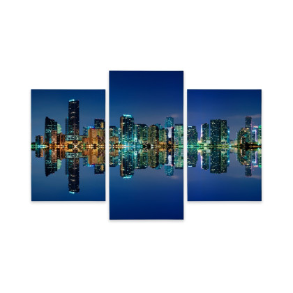 Obraz Wieloczęściowy Panorama Miami Nocą Horyzontalny Widok