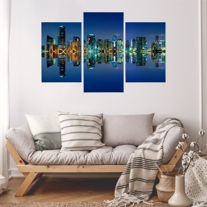 Obraz Wieloczęściowy Panorama Miami Nocą Horyzontalny Widok