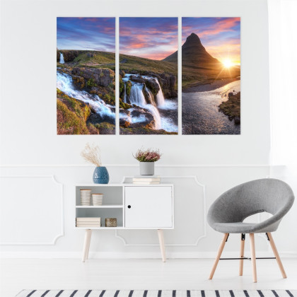 Obraz Wieloczęściowy Góra Kirkjufell Z Wodospadami