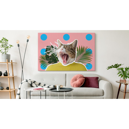 Obraz Na Płótnie Kot I Liście - Styl Pop Art