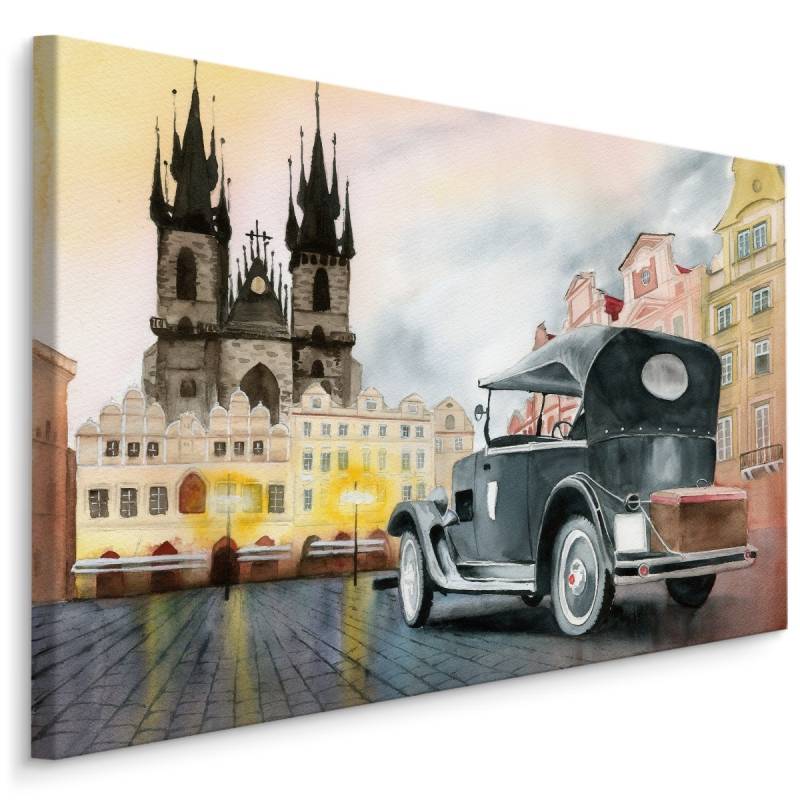 Obraz Na Płótnie Akwarelowy Samochód I Stare Miasto