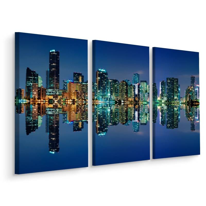 Obraz Wieloczęściowy Panorama Miami Nocą Horyzontalny Widok