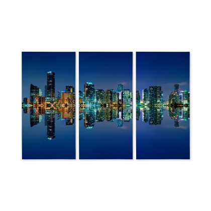Obraz Wieloczęściowy Panorama Miami Nocą Horyzontalny Widok