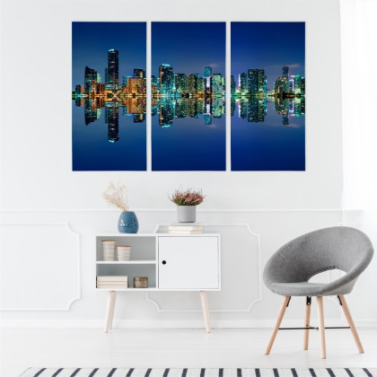 Obraz Wieloczęściowy Panorama Miami Nocą Horyzontalny Widok