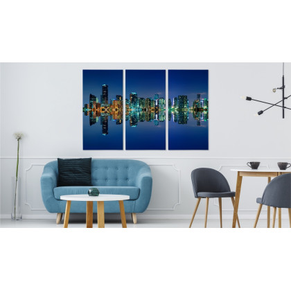 Obraz Wieloczęściowy Panorama Miami Nocą Horyzontalny Widok