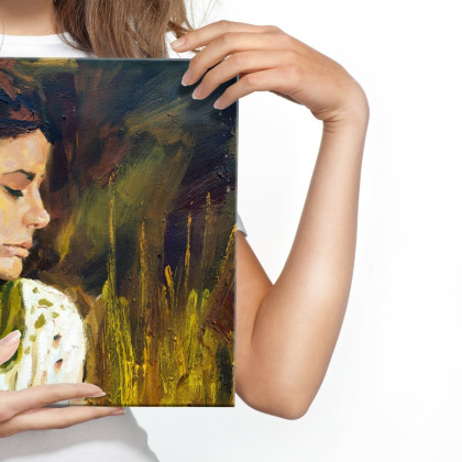 Obraz Na Płótnie Portret Kobiety W Zielono-Brązowych Kolorach