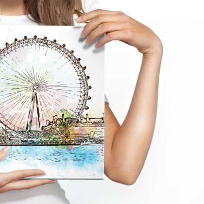Obraz Na Płótnie London Eye Malowany Akwarelą