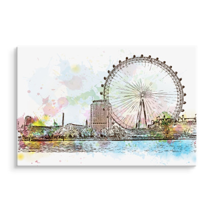 Obraz Na Płótnie London Eye Malowany Akwarelą