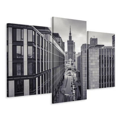 Obraz Wieloczęściowy Panorama Centrum Warszawy Czarno-Biała