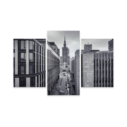 Obraz Wieloczęściowy Panorama Centrum Warszawy Czarno-Biała