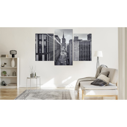 Obraz Wieloczęściowy Panorama Centrum Warszawy Czarno-Biała