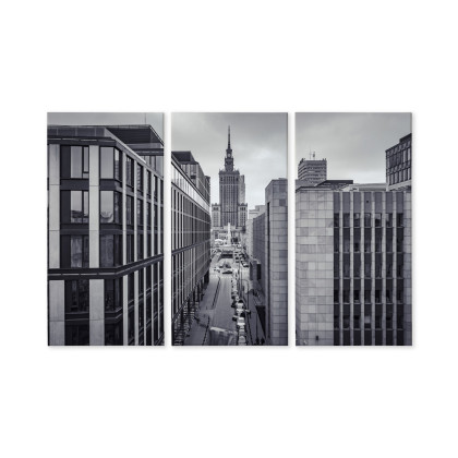 Obraz Wieloczęściowy Panorama Centrum Warszawy Czarno-Biała