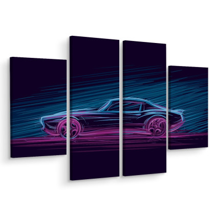 Obraz Wieloczęściowy Neonowy Muscle Car