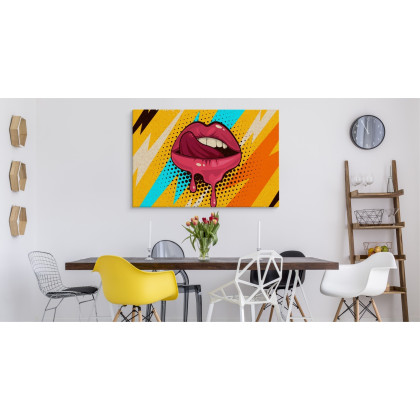 Obraz Na Płótnie Różowe Usta Na Kolorowym Tle W Stylu Retro Pop-Art