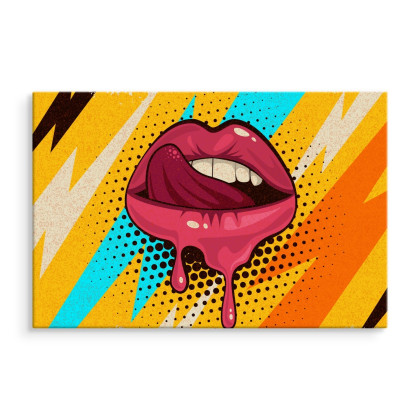 Obraz Na Płótnie Różowe Usta Na Kolorowym Tle W Stylu Retro Pop-Art