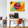 Obraz Na Płótnie Różowe Usta Na Kolorowym Tle W Stylu Retro Pop-Art