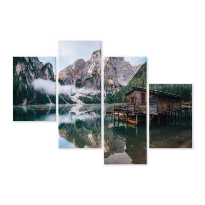 Obraz Wieloczęściowy Domek Nad Włoskim Jeziorem Braies 3D