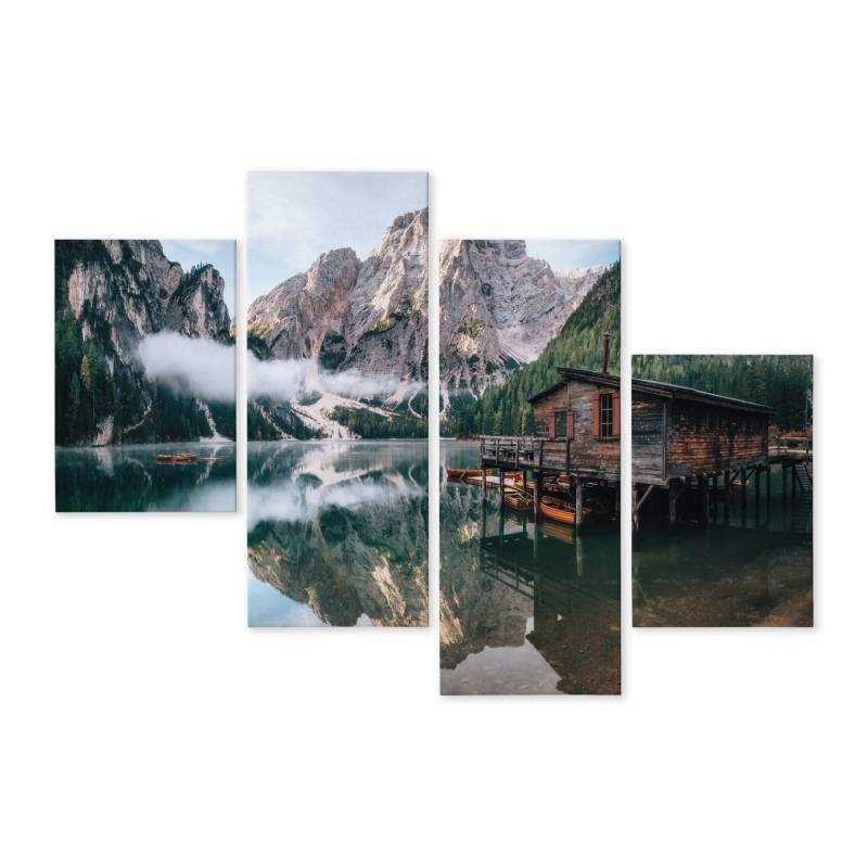 Obraz Wieloczęściowy Domek Nad Włoskim Jeziorem Braies 3D
