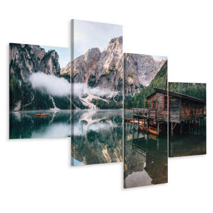 Obraz Wieloczęściowy Domek Nad Włoskim Jeziorem Braies 3D