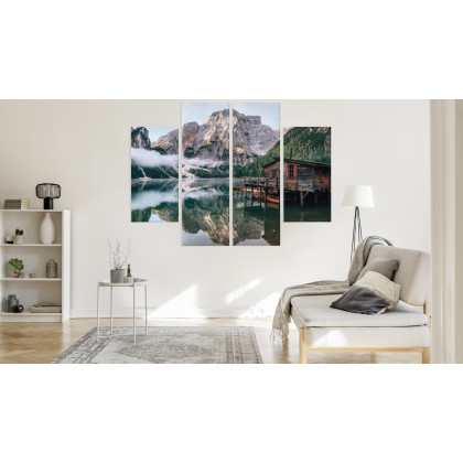 Obraz Wieloczęściowy Domek Nad Włoskim Jeziorem Braies 3D