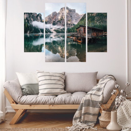 Obraz Wieloczęściowy Domek Nad Włoskim Jeziorem Braies 3D