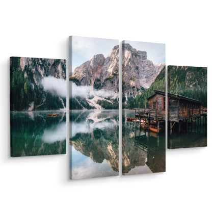 Obraz Wieloczęściowy Domek Nad Włoskim Jeziorem Braies 3D