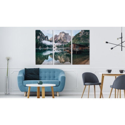 Obraz Wieloczęściowy Domek Nad Włoskim Jeziorem Braies 3D