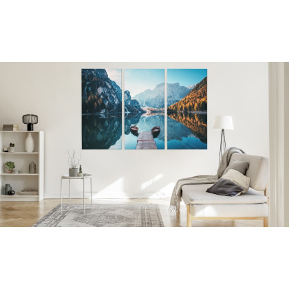 Obraz Wieloczęściowy Jezioro Braies We Włoskich Dolomitach 3D