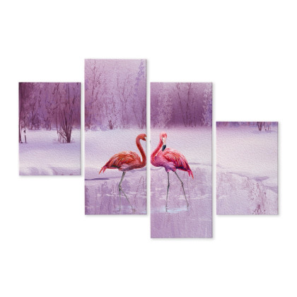 Obraz Wieloczęściowy Flamingi Na Tle Fioletowego Krajobrazu