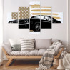 Obraz Wieloczęściowy Amerykański Muscle Car Z Flagą Usa W Tle
