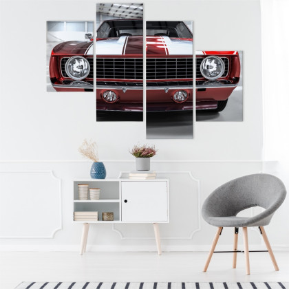 Obraz Wieloczęściowy Czerwony Muscle Car W Garażu