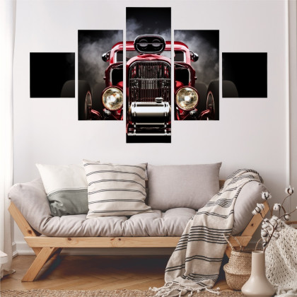 Obraz Wieloczęściowy Samochód Hot Rod Na Tle Dymu