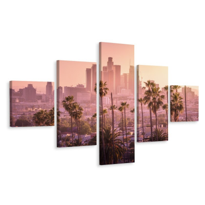 Obraz Wieloczęściowy Centrum Los Angeles O Zachodzie Słońca