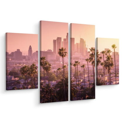 Obraz Wieloczęściowy Centrum Los Angeles O Zachodzie Słońca