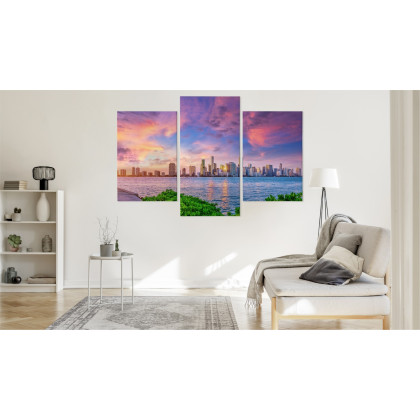 Obraz Wieloczęściowy Panorama Miami Podczas Zachodu Słońca