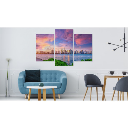 Obraz Wieloczęściowy Panorama Miami Podczas Zachodu Słońca
