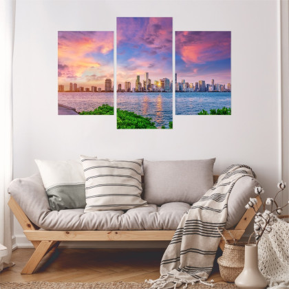 Obraz Wieloczęściowy Panorama Miami Podczas Zachodu Słońca