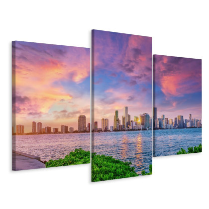 Obraz Wieloczęściowy Panorama Miami Podczas Zachodu Słońca
