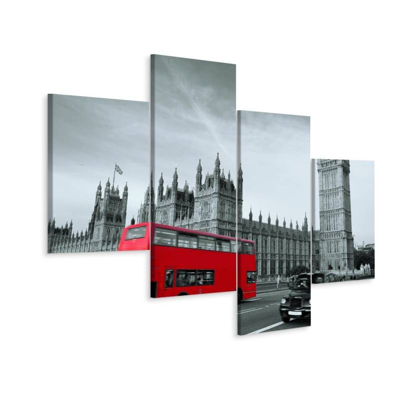 Obraz Wieloczęściowy Czerwony Autobus W Londynie