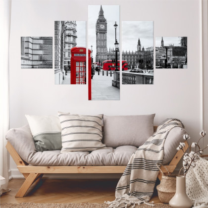 Obraz Wieloczęściowy Londyńska Budka Telefoniczna I Big Ben