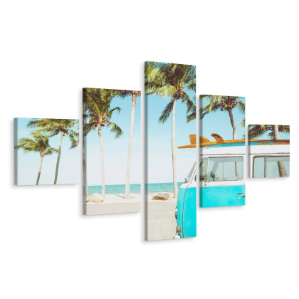 Obraz Wieloczęściowy Retro Samochód Na Plaży 3D