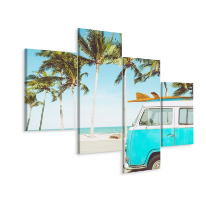 Obraz Wieloczęściowy Retro Samochód Na Plaży 3D
